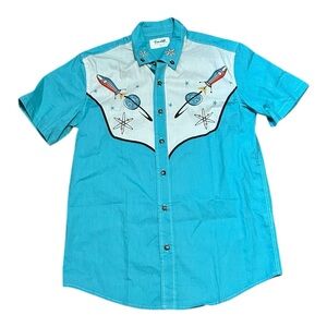 Boozelele Retro 100% Cotton Atomic Rocket Bowling Shirt Mens Small